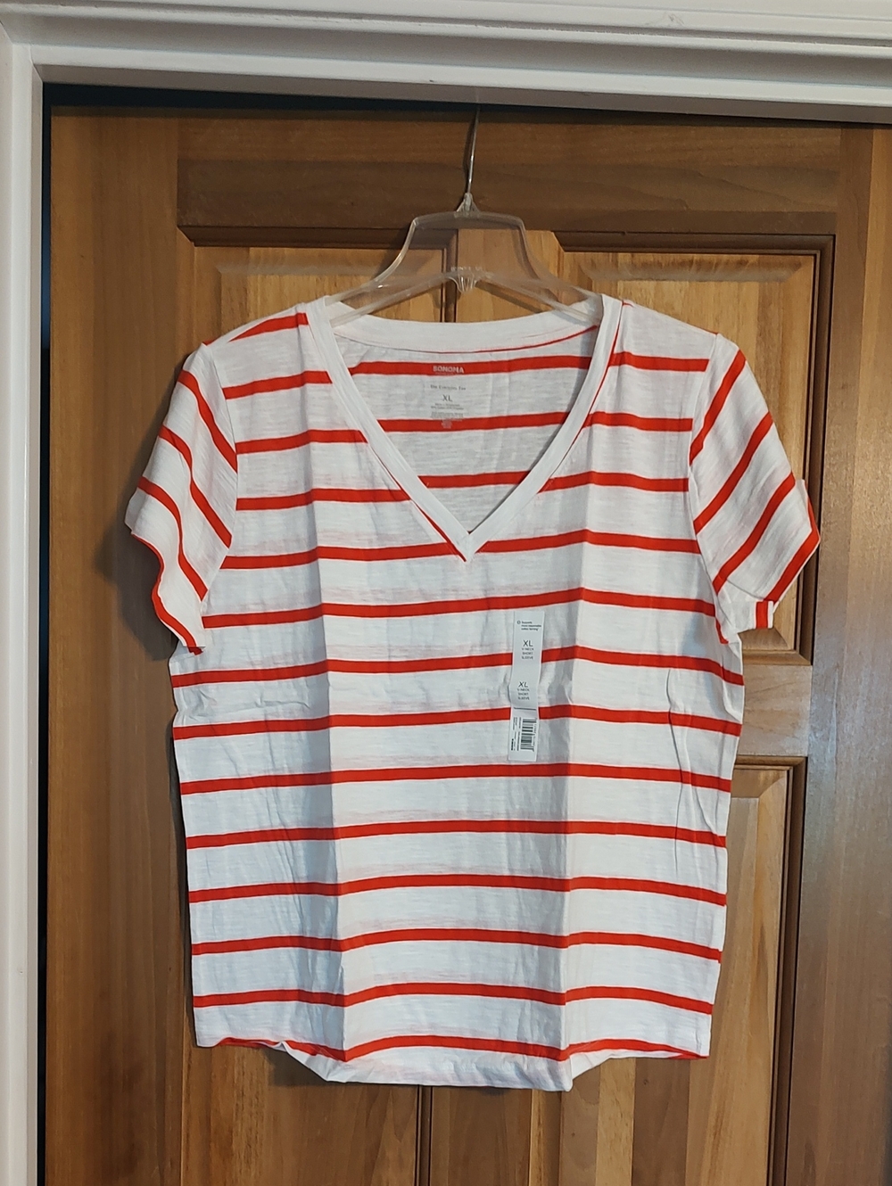 Sonoma White & Red Striped V-Neck Short Sleeve Tee